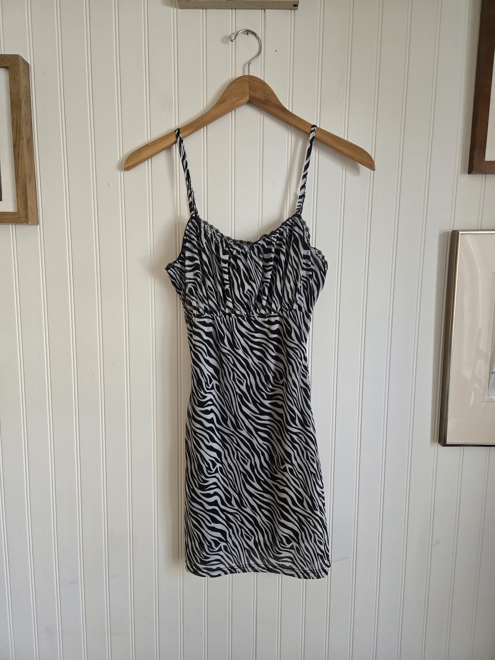 Y2k Zebra-Pattern Spaghetti Strap Mini Dress - Black & White